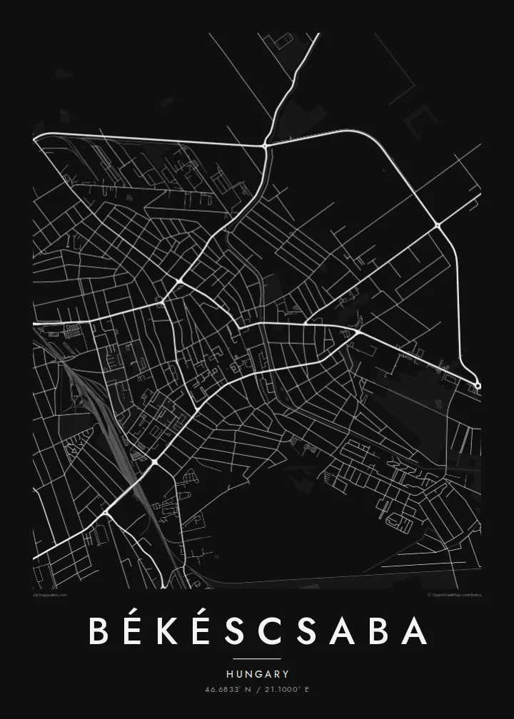 Békéscsaba map poster — Noir