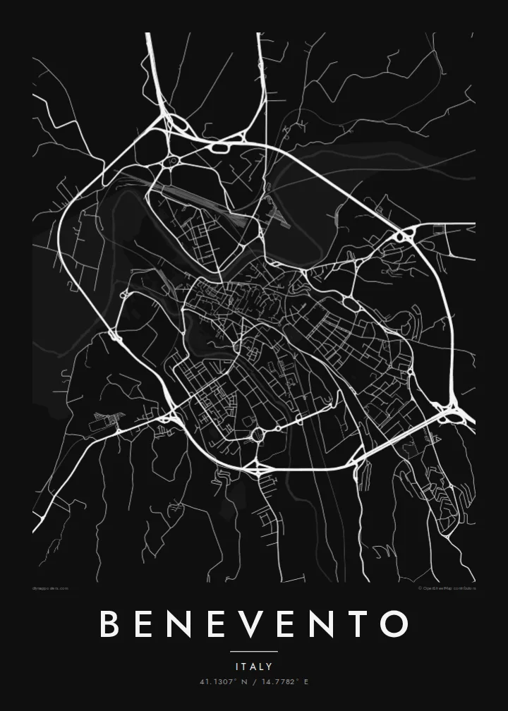 Benevento map poster — Noir