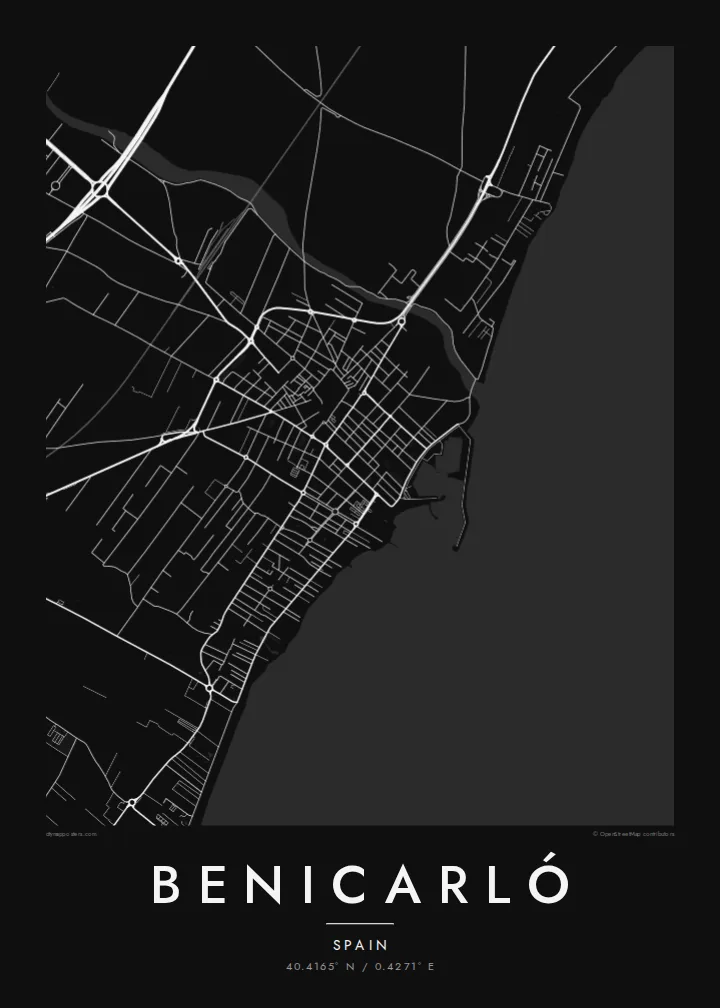 Benicarló map poster — Noir style