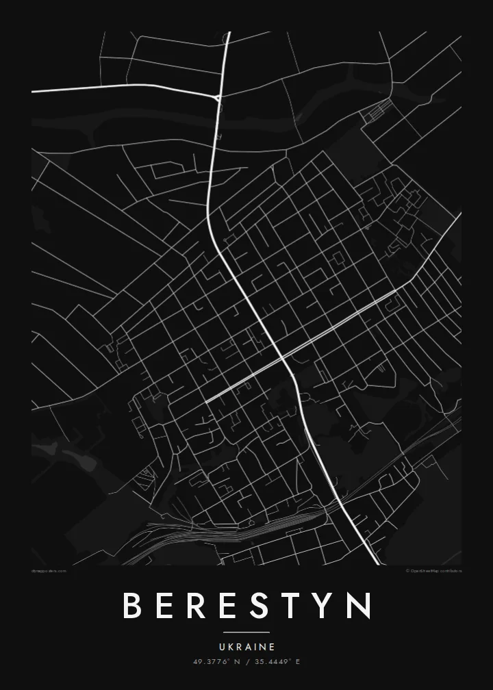 Berestyn map poster — Noir style