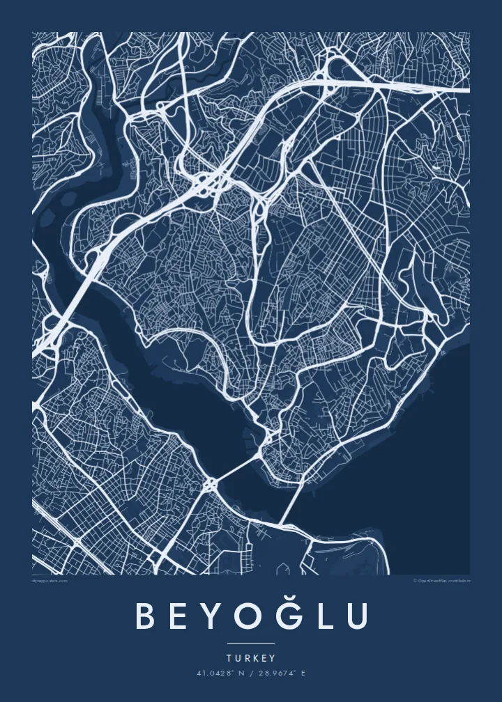 Beyoğlu map poster — Blueprint style