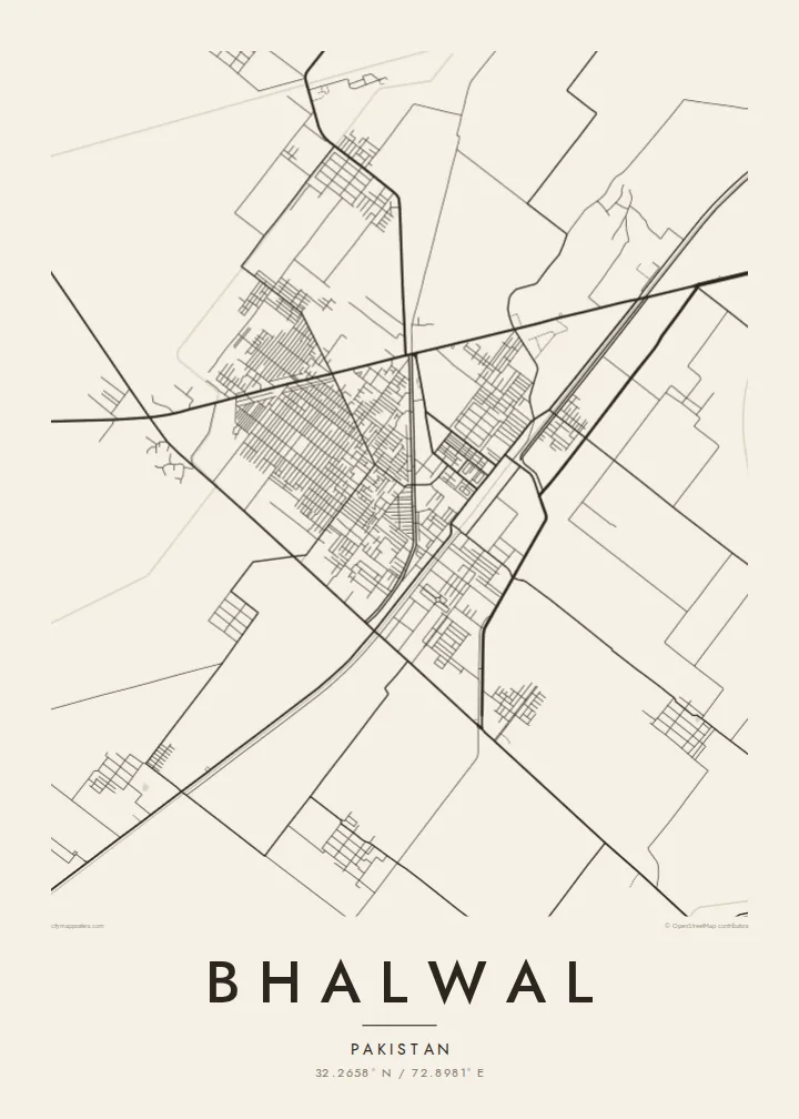Bhalwal map poster — Paper style