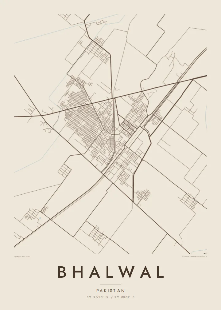Bhalwal map poster — Sand style