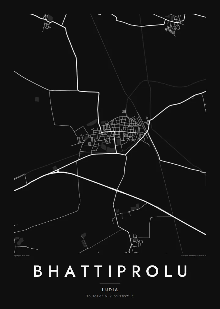 Bhattiprolu map poster — Noir style