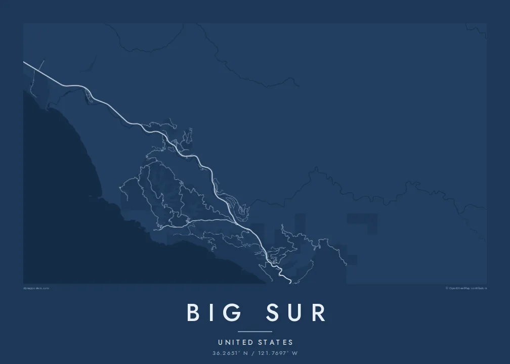 Big Sur map poster — Blueprint style