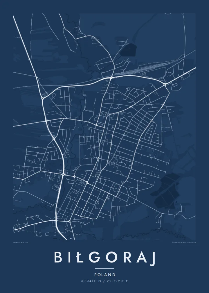 Biłgoraj map poster — Blueprint style