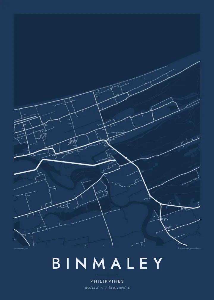 Binmaley map poster — Blueprint style