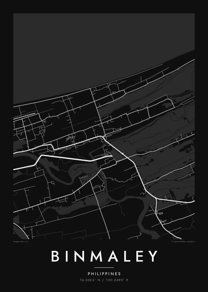 Binmaley map poster — Noir style
