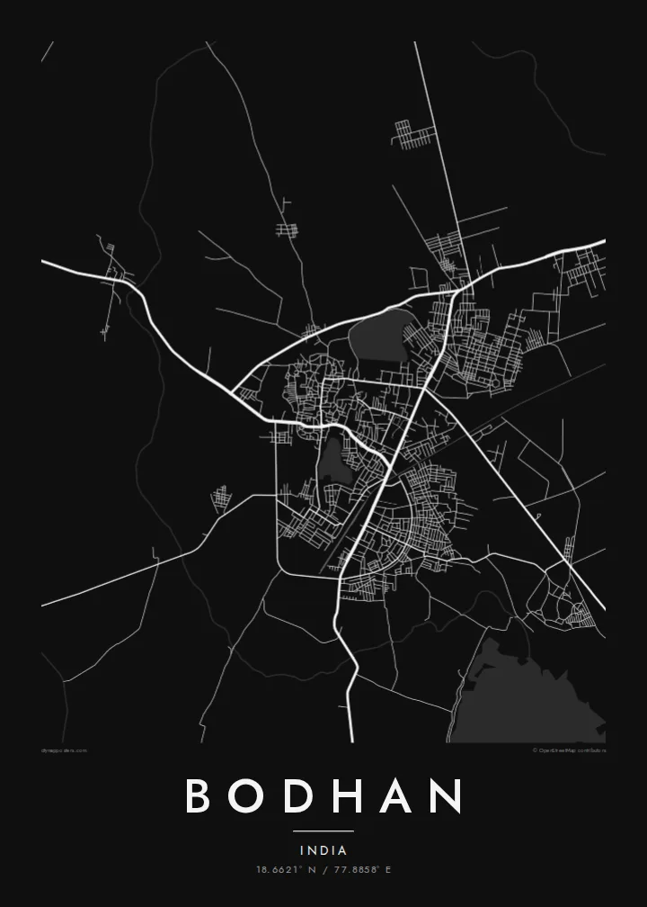 Bodhan map poster — Noir