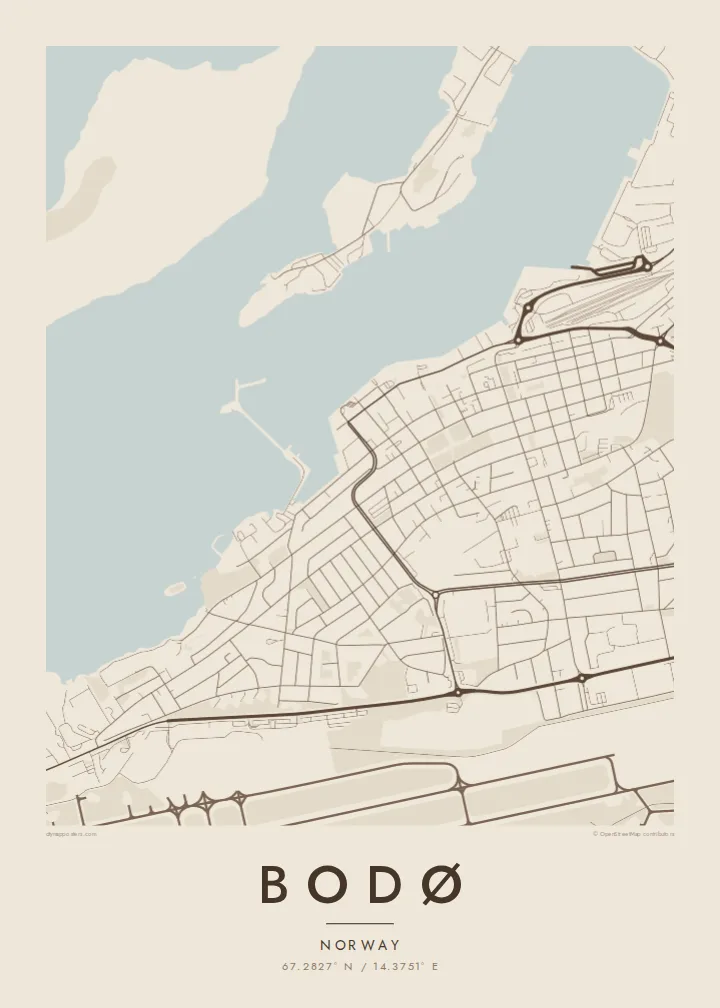 Bodø map poster — Sand style