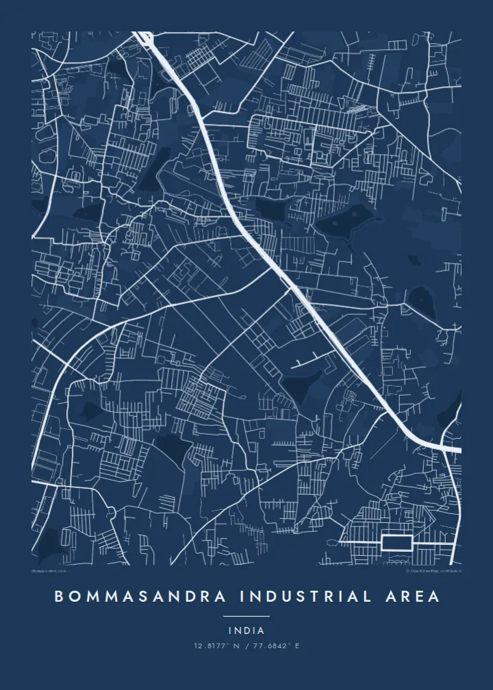 Bommasandra Industrial Area map poster — Blueprint style