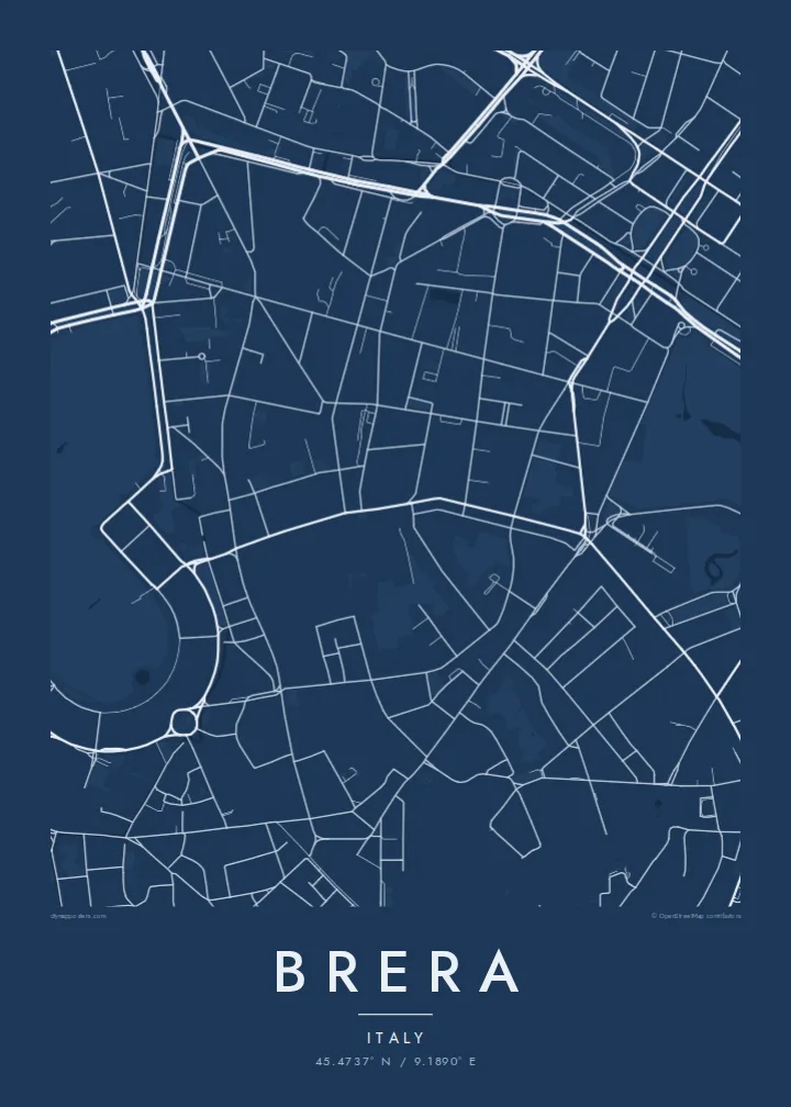 Brera map poster — Blueprint style