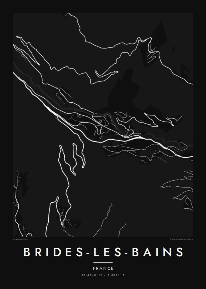 Brides-les-Bains map poster — Noir style