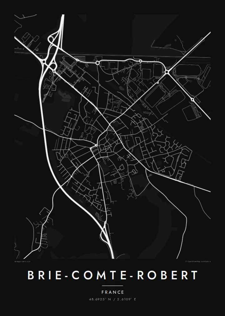 Brie-Comte-Robert map poster — Noir