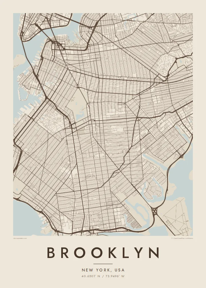 Brooklyn map poster — Sand style