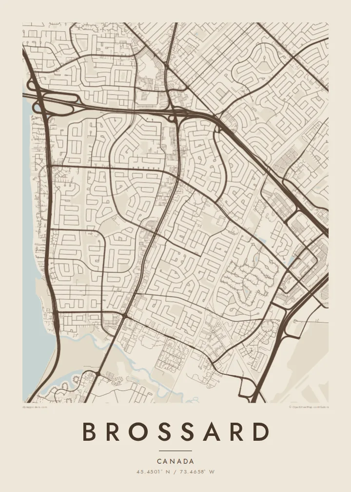 Brossard map poster — Sand style