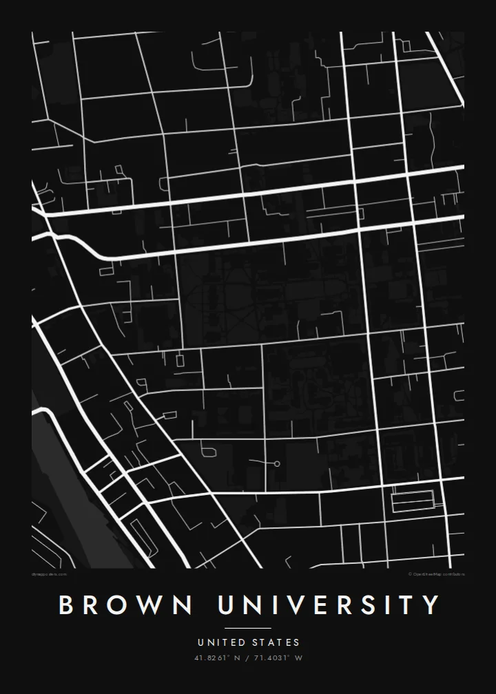 Brown University map poster — Noir style