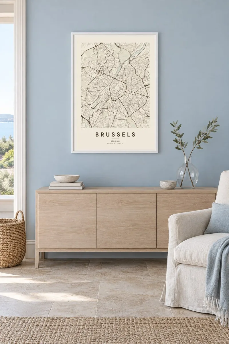 Brussels map poster in a white frame, coastal interior