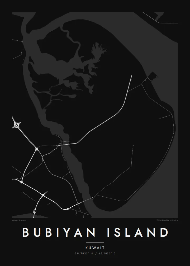 Bubiyan Island map poster — Noir