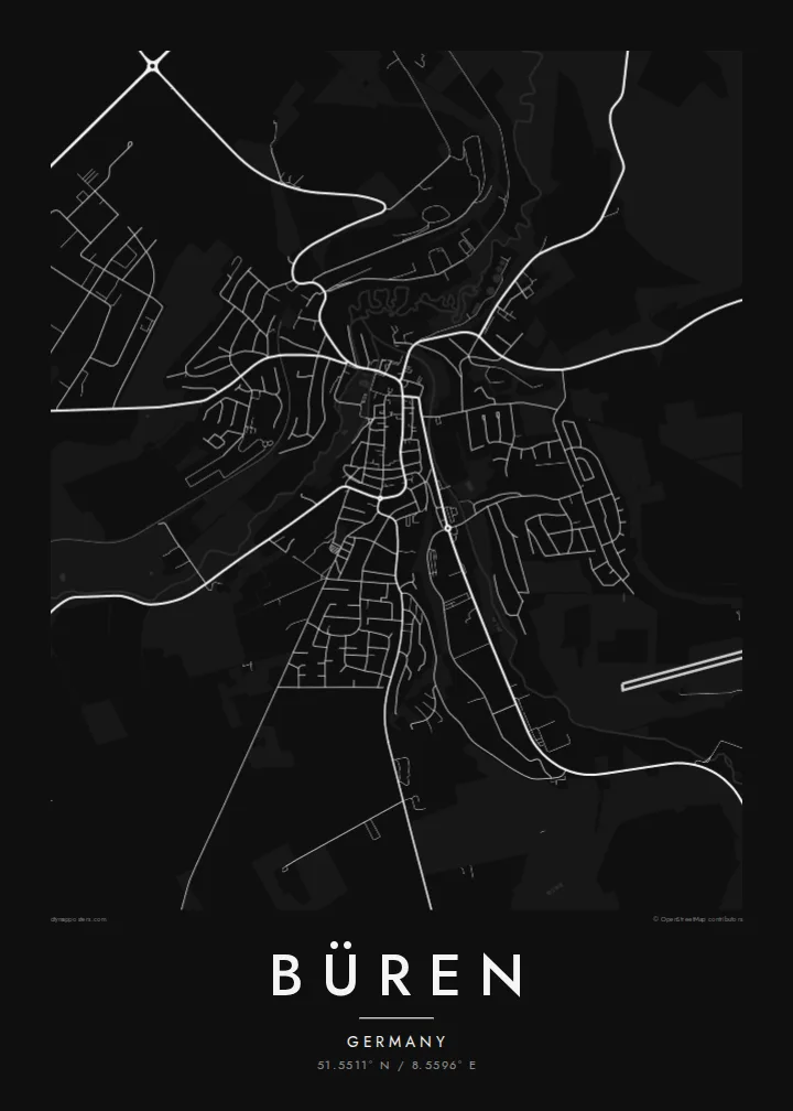 Büren map poster — Noir style