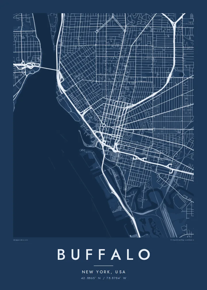 Buffalo map poster — Blueprint style