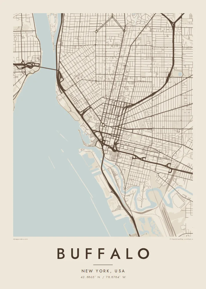 Buffalo map poster — Sand style