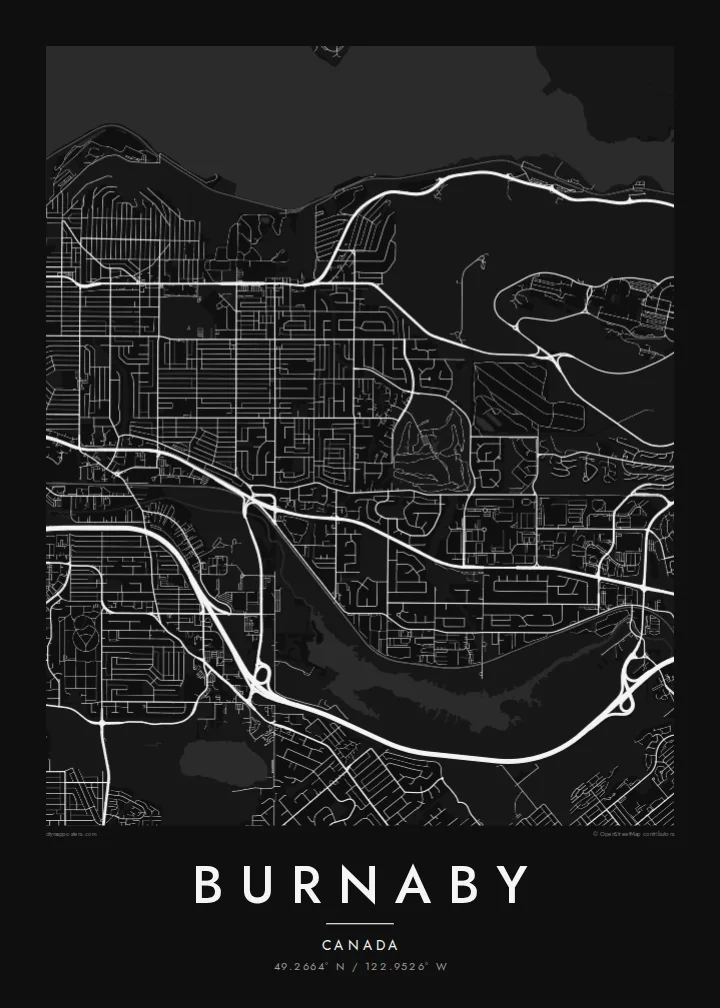 Burnaby map poster — Noir