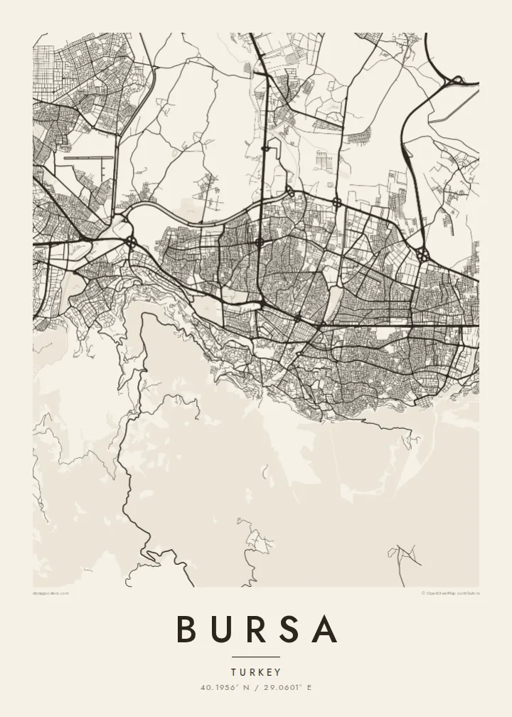 Bursa map poster — Paper style