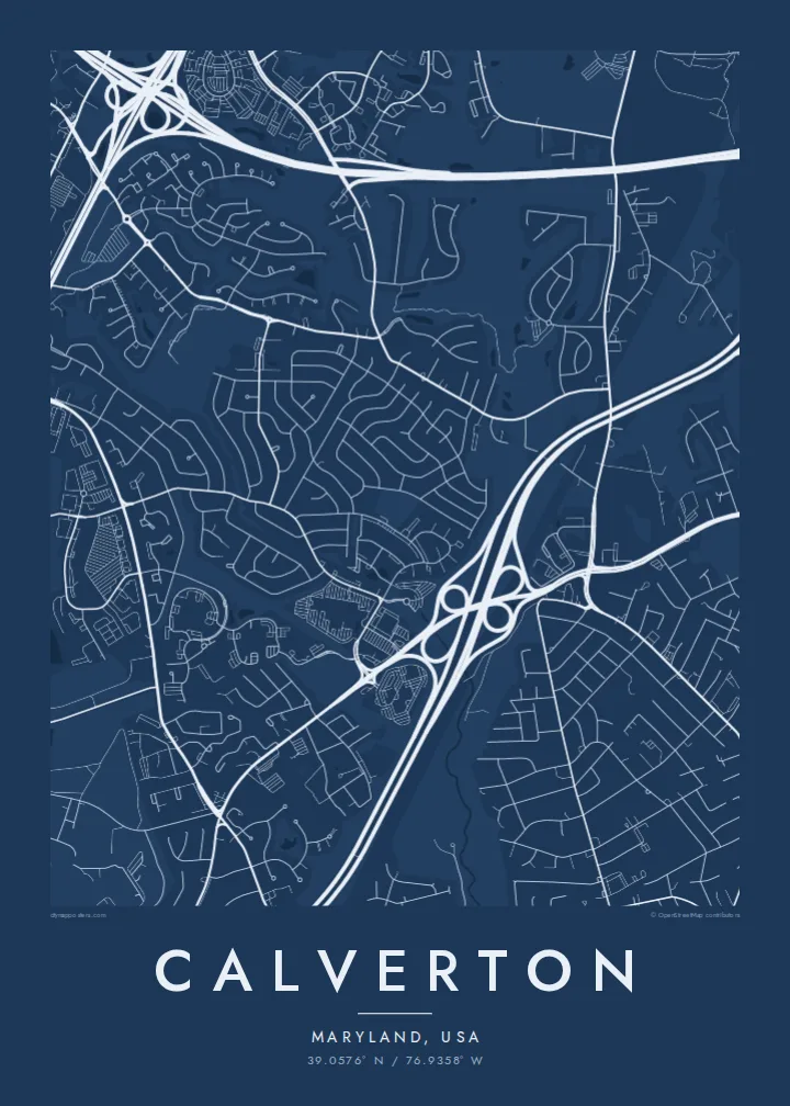 Calverton map poster — Blueprint style