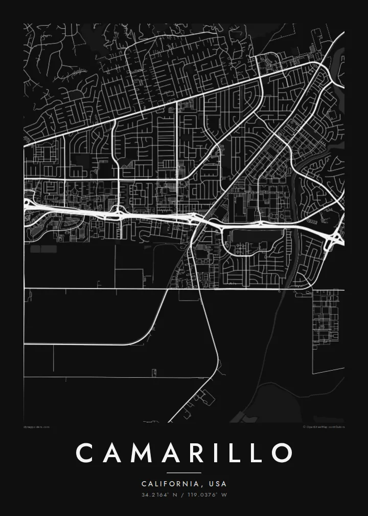 Camarillo map poster — Noir style