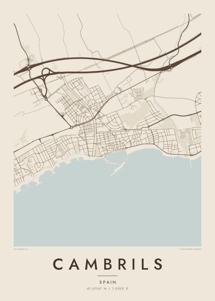 Cambrils map poster — Sand style
