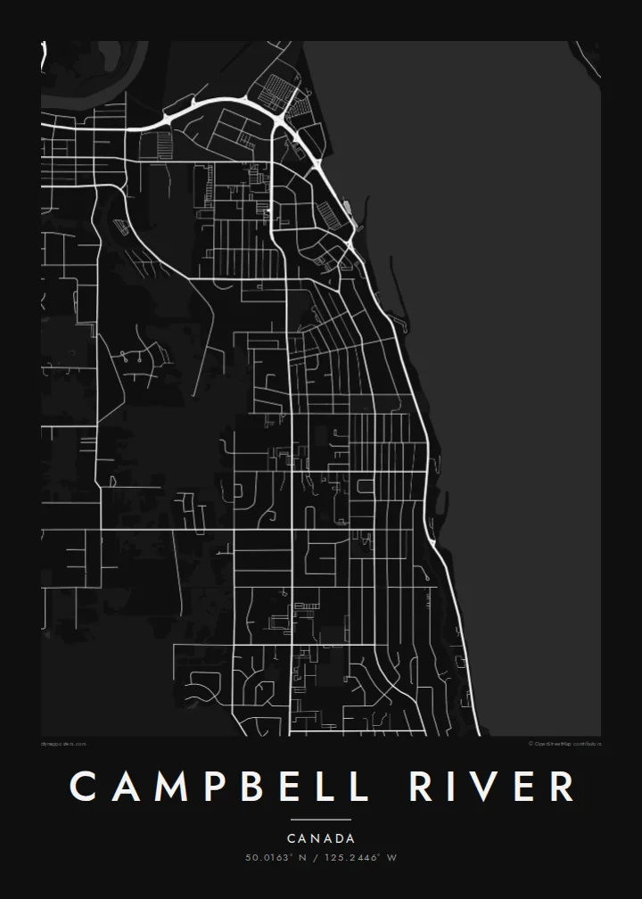 Campbell River map poster — Noir