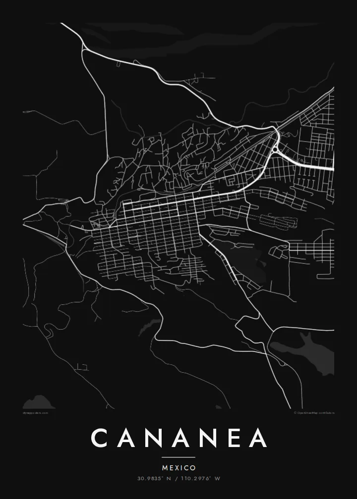 Cananea map poster — Noir