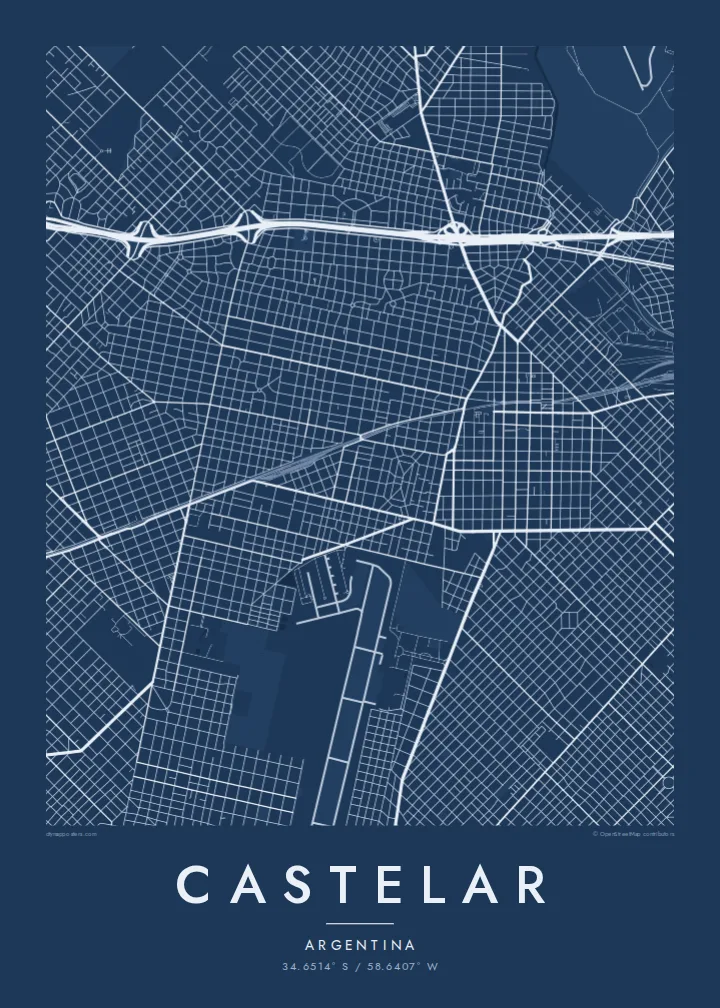Castelar map poster — Blueprint style