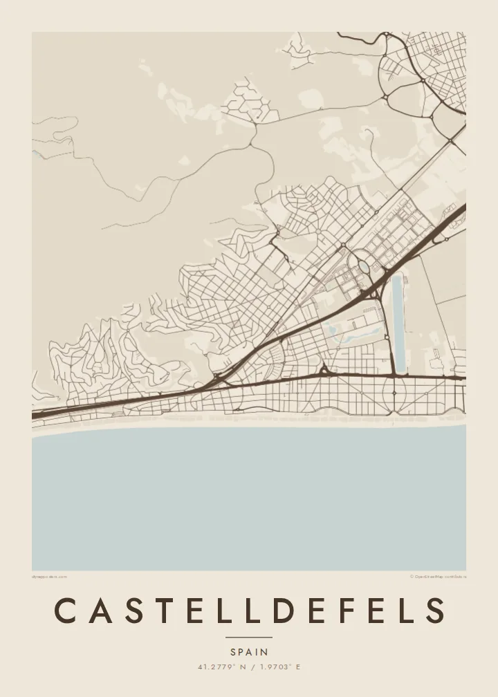 Castelldefels map poster — Sand style