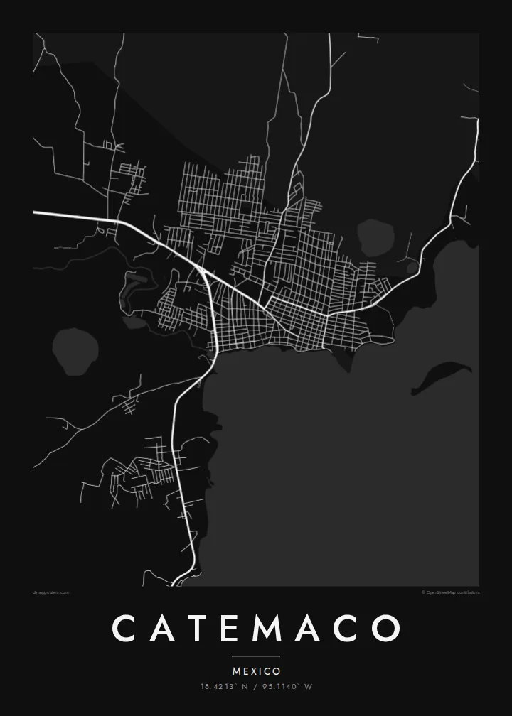 Catemaco map poster — Noir