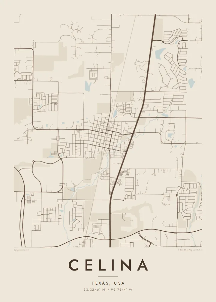 Celina map poster — Sand style