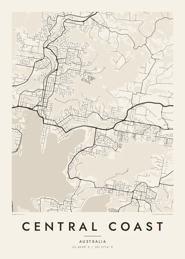 Central Coast map poster — Paper style
