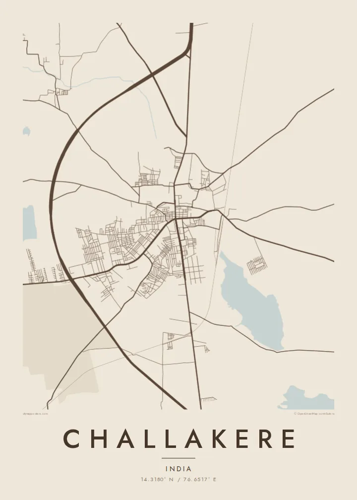 Challakere map poster — Sand style