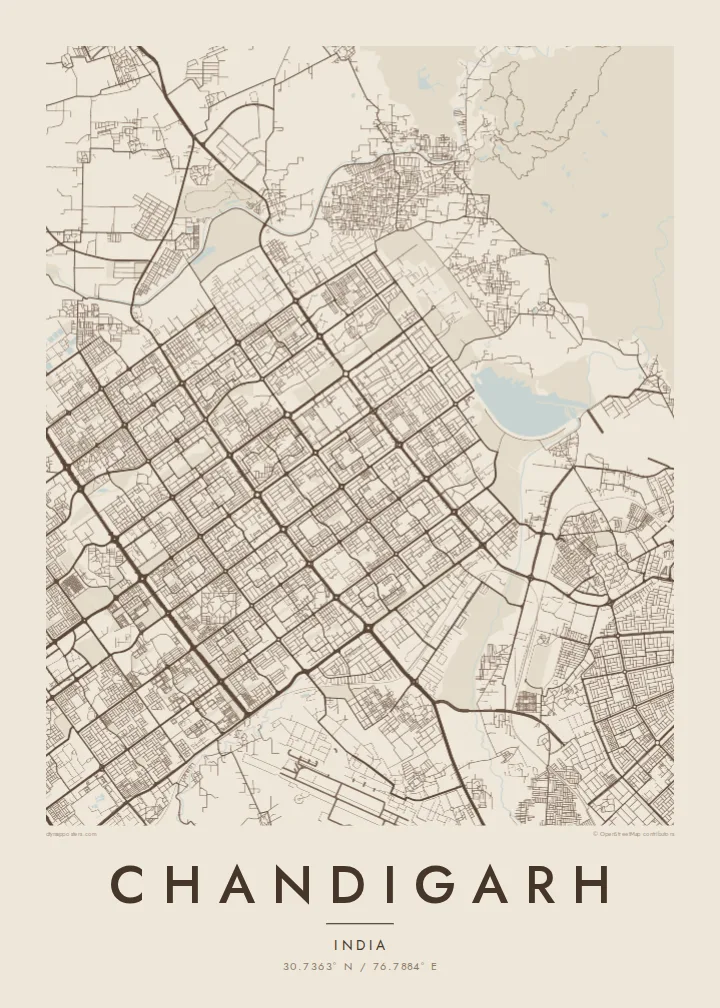 Chandigarh map poster — Sand style