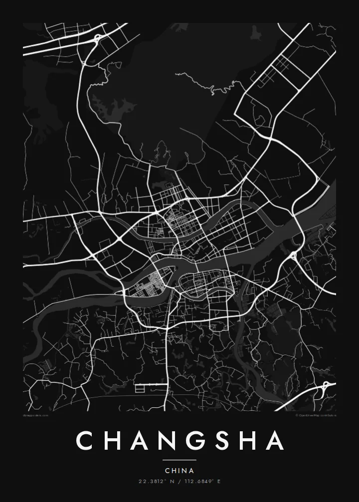 Changsha map poster — Noir style