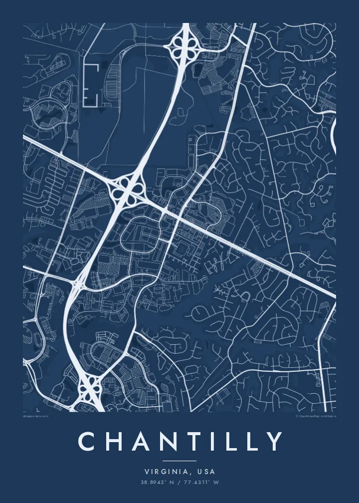 Chantilly map poster — Blueprint style