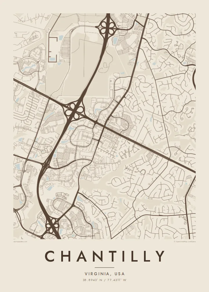 Chantilly map poster — Sand style