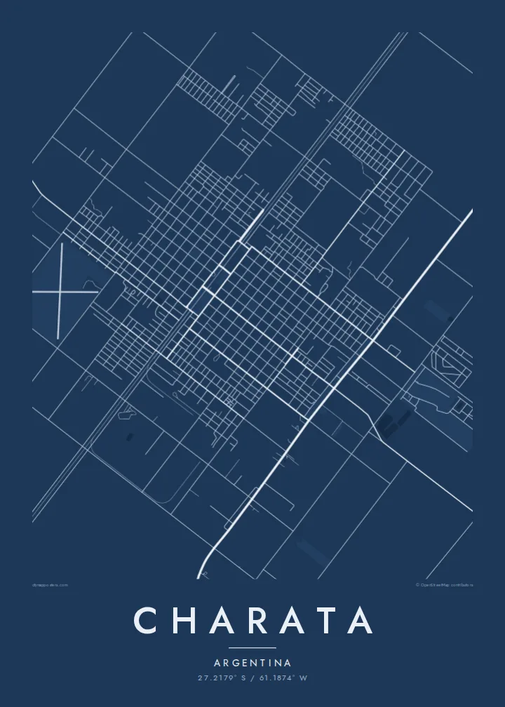 Charata map poster — Blueprint style