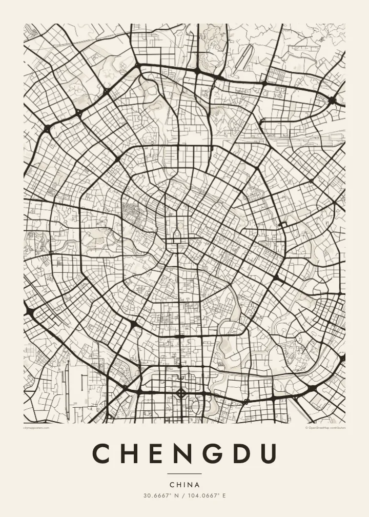 Chengdu map poster — Paper style