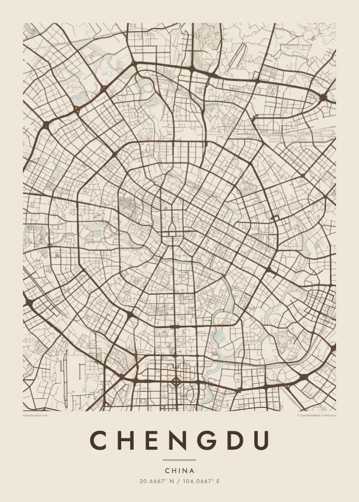 Chengdu map poster — Sand style