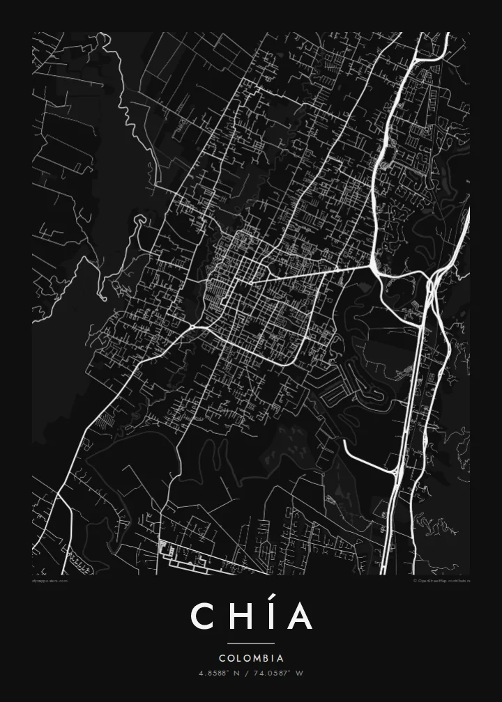 Chía map poster — Noir style