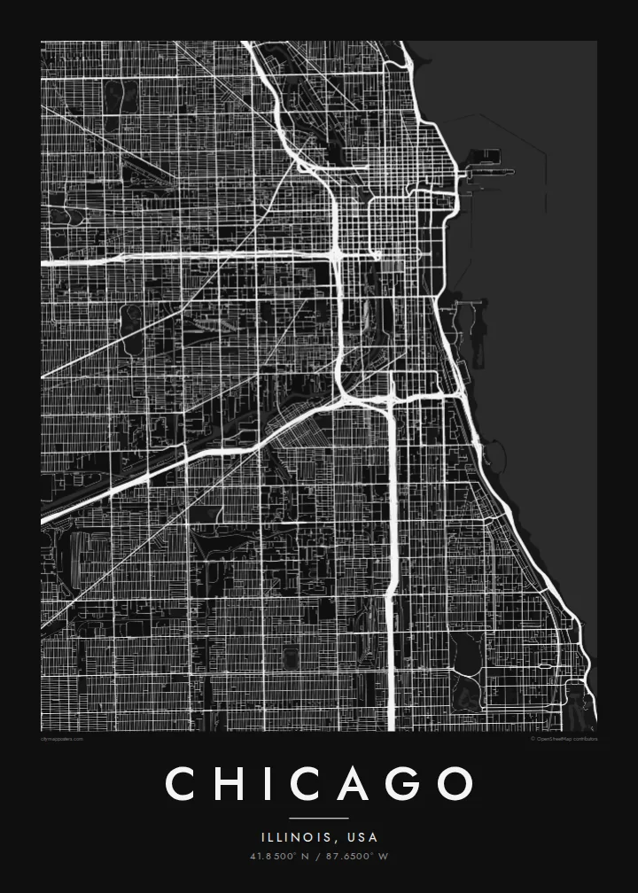 Chicago map poster — Noir