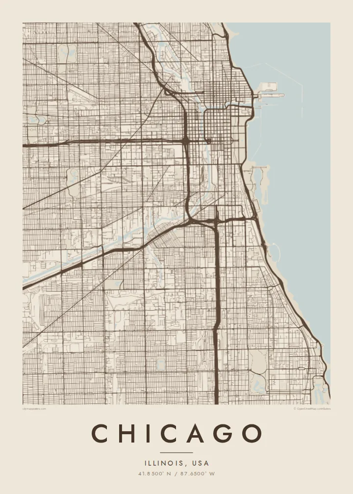Chicago map poster — Sand