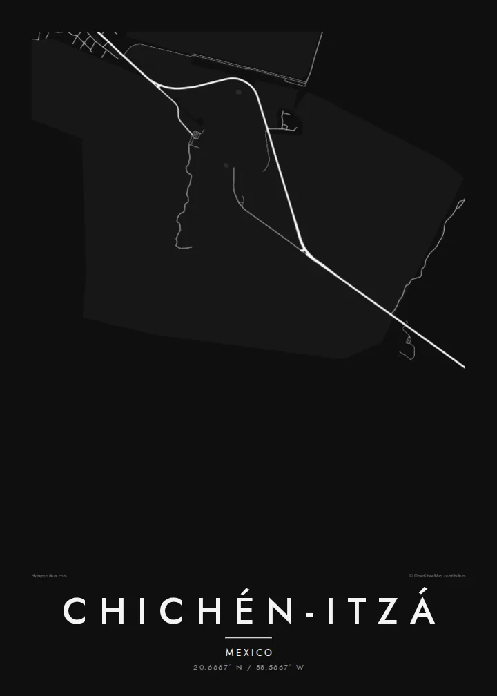 Chichén-Itzá map poster — Noir style